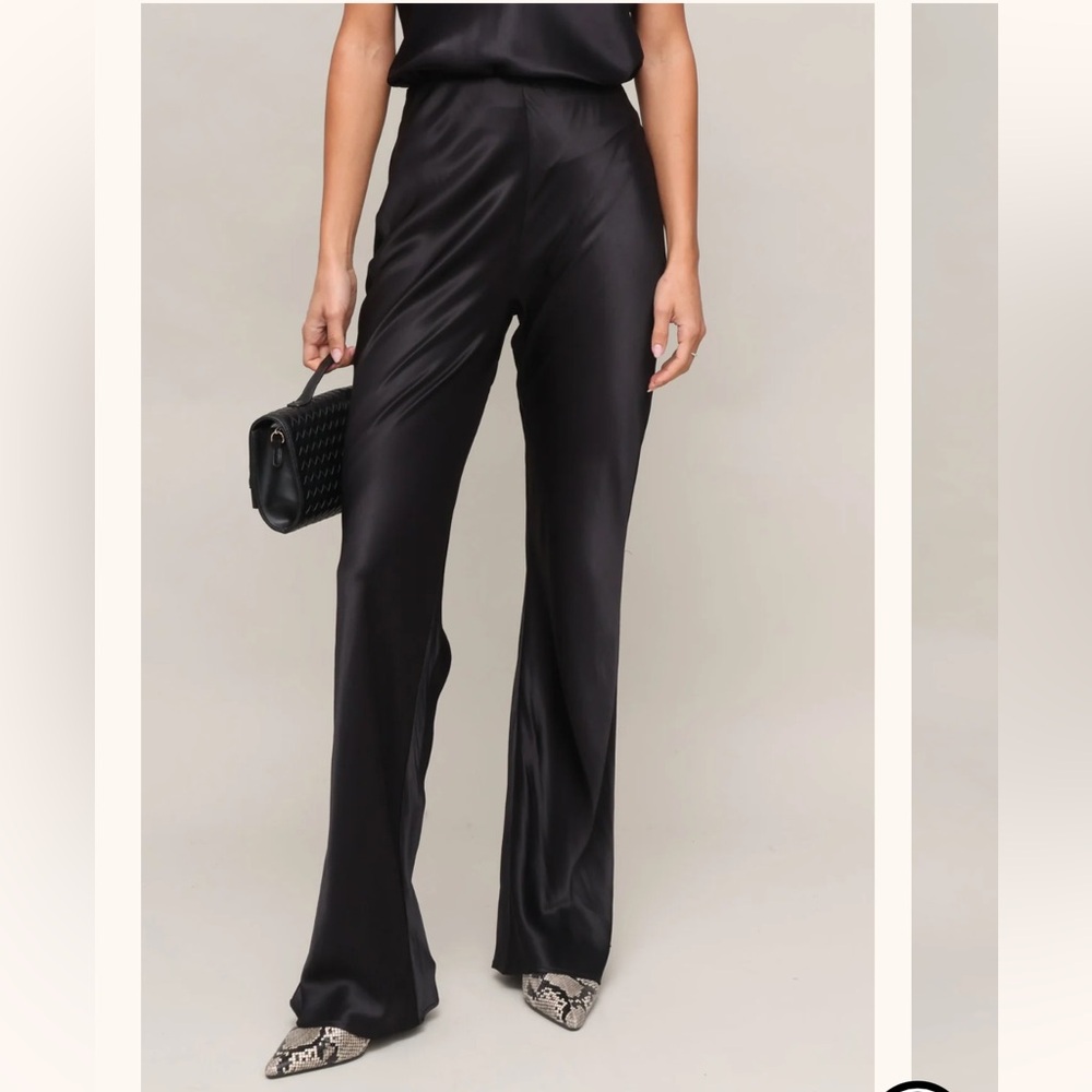 Rails Silvi Black Pants NWT High Waist Satin Rayon/viscose Flare Dressy Large